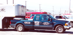 NYC crriage company truck and trailer in New Holland Sales Stables parking lot for Monday sale.